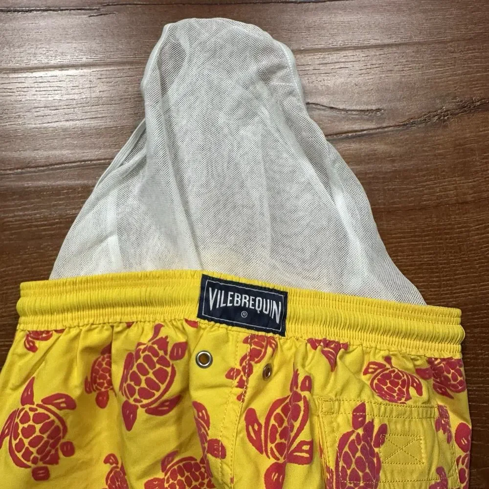 Vilebrequin Swim Trunks Youth Boys 14 Yellow Sea Turtle Mesh Lined Board Shorts